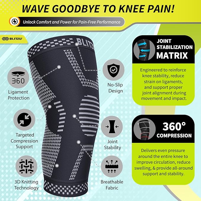 Knee Brace for Women & Men, 2 Pack Compression Knee Brace, Knee Support Sleeve for Pain Relief, Running, Workout, Sports, Knee Braces for ACL, Meniscus Tear, Arthritis and Injury Recovery Jet Black S