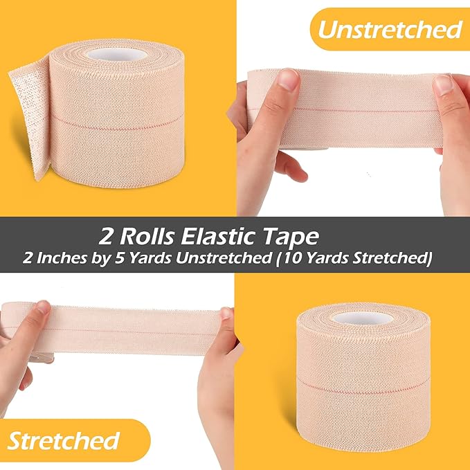 Nuanchu 2 Rolls Adhesive Elastic Tape Bandage Tape Wrap Flexible Stretch Bandages for Sports Ankle, Knee and Wrist Sprains(Beige,2 Inch Wide)