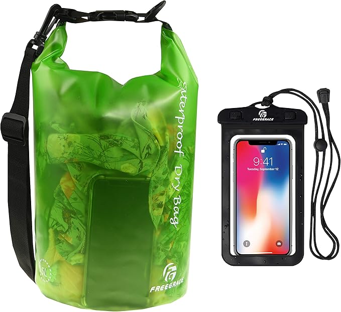 Freegrace Waterproof Dry Bag - Lightweight Dry Sack with Seals and Waterproof Case - Float on Water - Keeps Gear Dry for Kayaking, Beach, Rafting, Boating, Hiking, Camping and Fishing