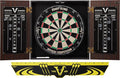 Viper Stadium Cabinet & Shot King Sisal/Bristle Dartboard Ready-to-Play Bundle with Two Sets of Steel-Tip Darts, Throw Line, and Dry Erase Scoreboards, Walnut Finish