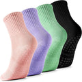 4 Pairs Pilates Socks with Grips for Women, Barre Yoga Grippy Socks, Womens Non Slip Pilates Crew Sticky Socks