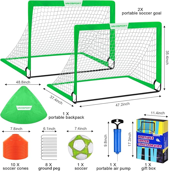 Kids Soccer Goals for Backyard Set - 2 of 4' x 3' Portable Soccer Goal Training Equipment, Pop Up Toddler Soccer Net with Soccer Ball, Soccer Set for Kids, Youth Outdoor Games, Sports, Play