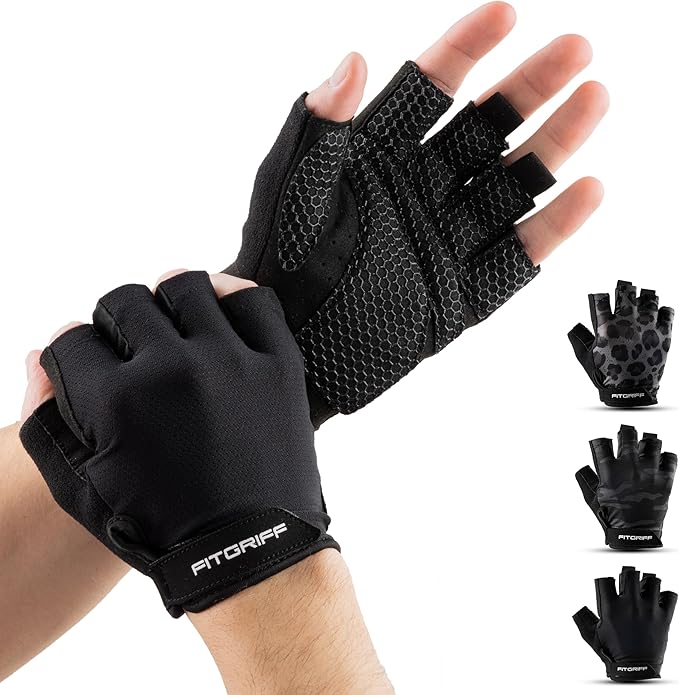 Fitgriff® Workout Gloves (Padded) for Men & Women - Fingerless Gym Gloves for Weight Lifting, Training - Full Palm Protection, Size : 6