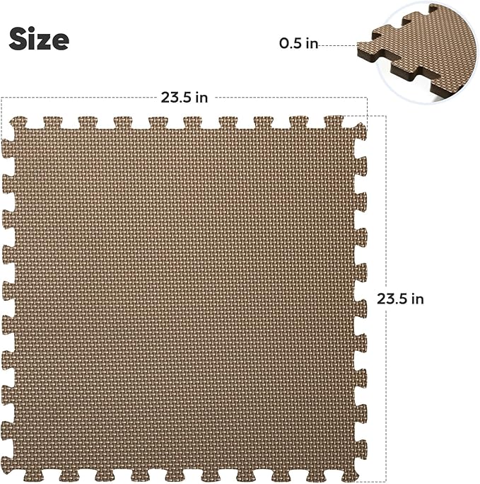 Home Gym Mat, Puzzle Exercise Mat, EVA Interlocking Foam Floor Tiles for Home Workout Equipment and Kids' Play Areas - Blue, 24 in x 24 in x ½ in - (Brown, 16 Pack(64 SQ FT))