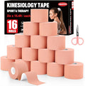 16 Rolls Kinesiology Tape, 2 inch x 16.4 Feet Waterproof Athletic Tape, Uncut Kinetic Tape, Elastic Muscle Tape, Sports Tape, Knee Tape for Exercise and Daily Use - Skin Color
