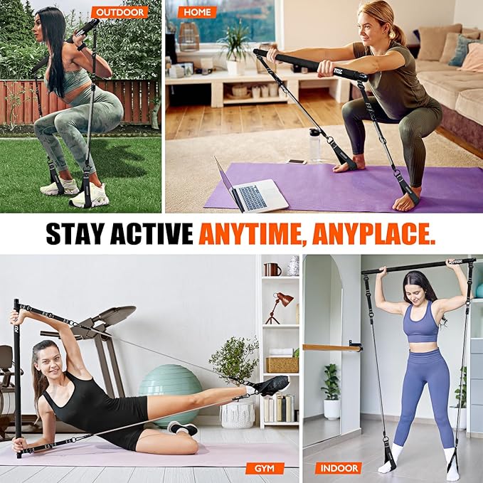 Pilates Bar Kit with Resistance Bands, Pilates Equipment, Multifunctional Pilates Bar for Women & Men, Pilates kit for Hip, Back, Arm, Full-Body Workouts, Home Gym Strength Training Equipment