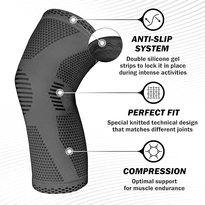 POWERLIX Knee Compression Sleeve - Best Knee Brace for Knee Pain for Men & Women – Knee Support for Running, Basketball, Volleyball, Weightlifting, Gym, Workout, Sports - (Gray M)