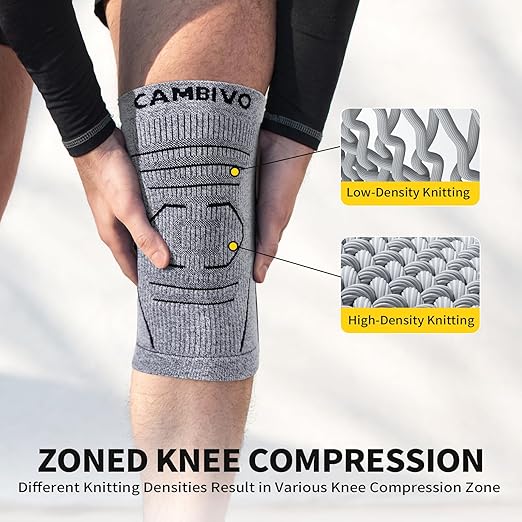 CAMBIVO Knee Brace for Women and Men with Side Stabilizer 2 Pack, Lightweight Knee Compression Sleeves for Knee Pain Relief, Knee Sleeves for Running, Workout and Daily Activities (Gray, Small)