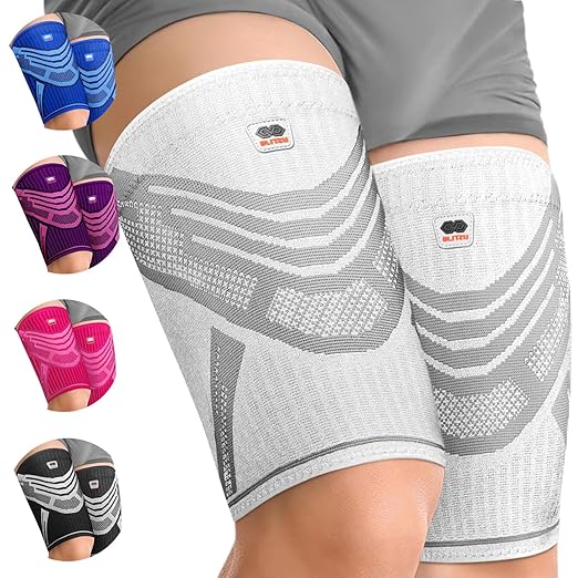 Hamstring Compression Sleeve, Thigh Compression Sleeve for Women and Men, Upper Leg Brace for Groin, Sciatica & Quad Tendonitis, Wrap Support for Recovery, Running, Sports and Workout White L