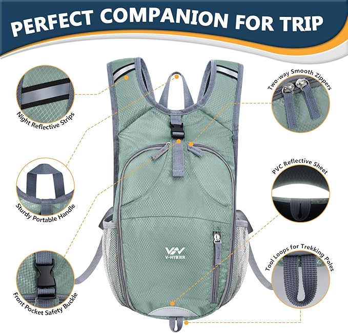 15L Hiking Backpack - Small Lightweight Packable Daypack Travel Outdoor Foldable Shoulder Bag Camping Hiking Backpack for Women Men - Grey