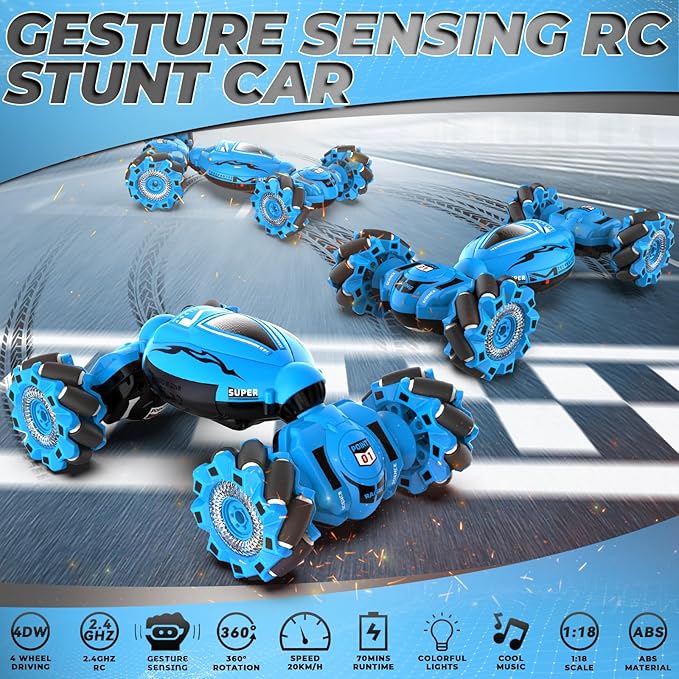 Dysaim Gesture RC Car, Gesture Sensing RC Stunt Car Toys for Kids 6-12 yr, 2.4GHz 4WD Hand Remote Control with Lights Music, Off-Road 360° Rotation Drift for Birthday Toy Gifts