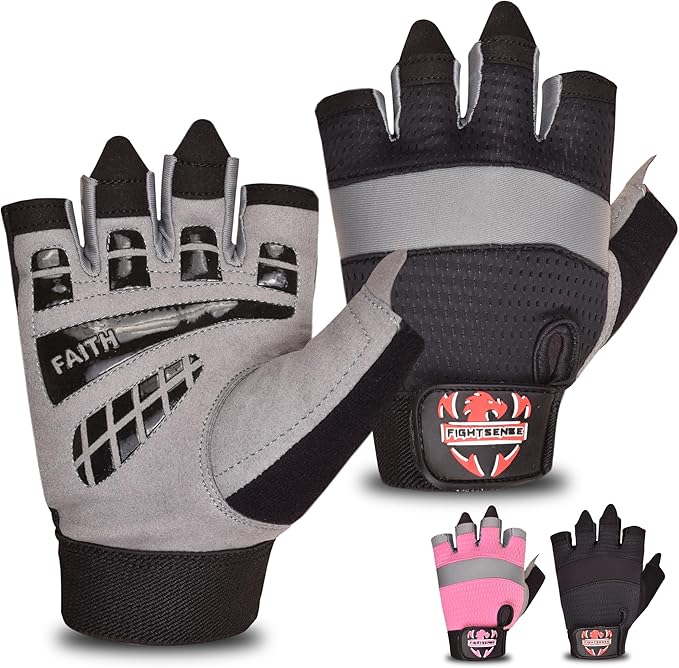 FIGHTSENSE Workout Gloves for Men and Women,Weight Lifting Gloves with Enhanced Grip,Padded Palm,Adjustable Wrist Straps and Breathable Design for Optimal Performance & Comfort in Gym