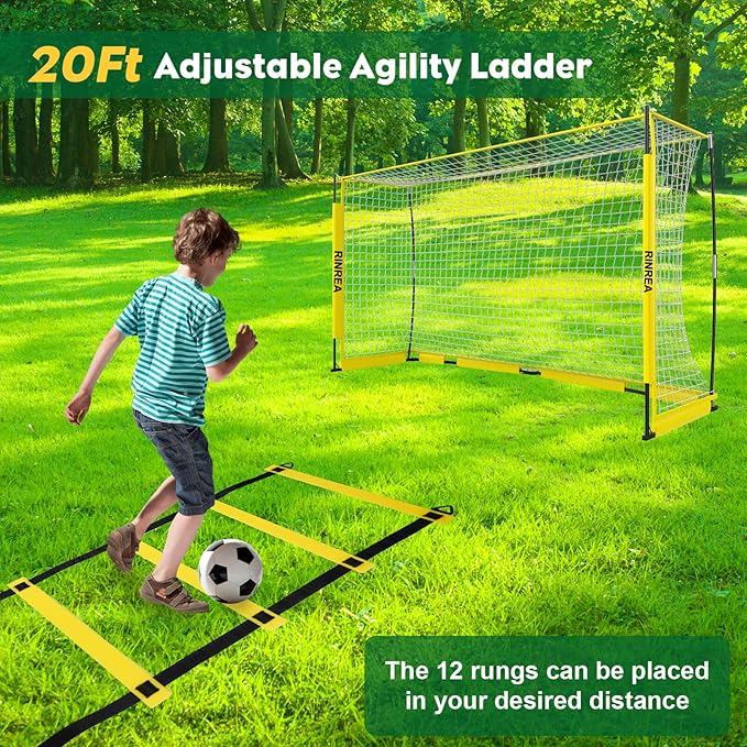 Portable Soccer Goal, Collapsible Soccer Goal Net Metal Base, Quick Setup Soccer Training Equipment with 1 Carry Bag, 1 Agility Ladder, 4 Ground Nails