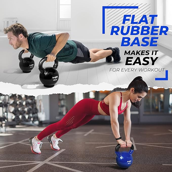 Yes4All Kettlebells Rubber Base, Kettlebell Set for Women, Strength Training Kettlebells Weights (10-65 lbs)
