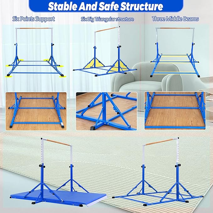MARFULA Gymnastic Bar for Kid and Teenage Ages 3-25, 5 FT / 8 FT Base Length, 4 FT Width 5 FT Height, Gymnastic Kip Bar Horizontal Bar for Gymnast, Gymnastic Training Equipment for Home and Club Use