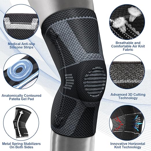 NEENCA Professional Knee Brace for Pain Relief, Medical Knee Compression Sleeve, Knee Support with Horizontal Knit Tech for Meniscus Tear, ACL, Arthritis, Joint Pain, Runner, Workout