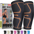 Knee Brace for Women & Men, 2 Pack Compression Knee Brace, Knee Support Sleeve for Pain Relief, Running, Workout, Sports, Knee Braces for ACL, Meniscus Tear, Arthritis and Injury Recovery Orange S