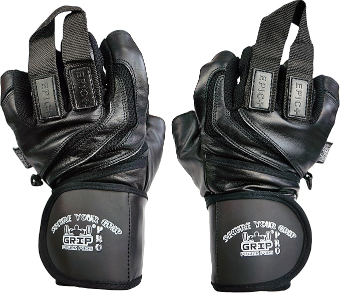 Epic Leather Gym Gloves with Built in 2" Wide Wrist Wraps Grip & Design for Weightlifting Power Lifting Bodybuilding & Strength Training Workout Exercises,Size : 2X-Large 9 5/8" - 10 1/2"