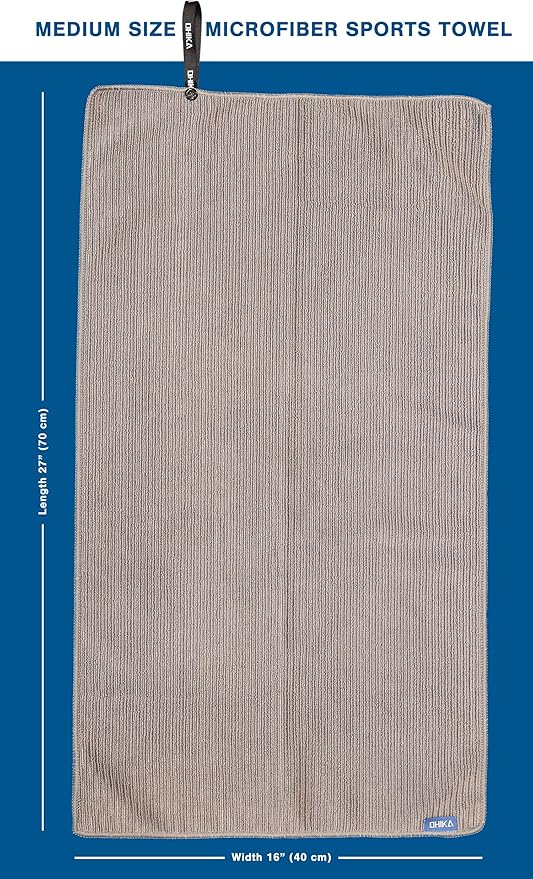 Microfiber Gym Towels with Snap Strap Closure, Ribbed Pattern Sports Towels for Yoga, Home and Outdoor Activities, 27” x 16”, 6 Pack, Grey