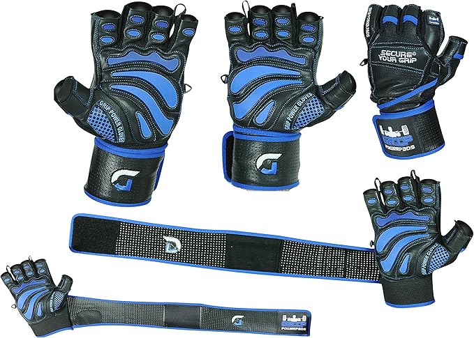 Elite Leather Gym Gloves with Built in 2" Wide Wrist Wraps Grip & Design for Weightlifting Power Lifting Bodybuilding & Strength Training Workout Exercises, Size : Large
