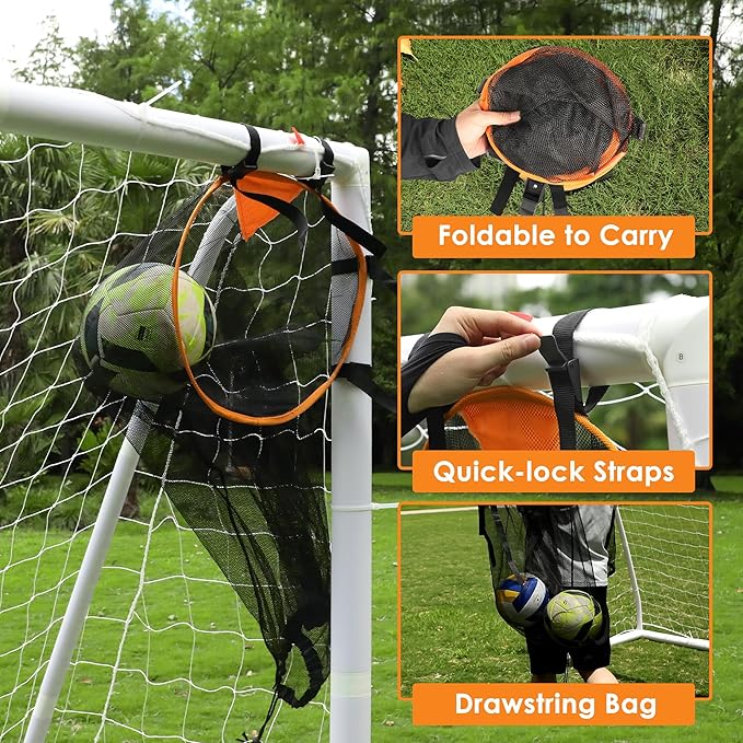 ORIENGEAR Soccer Goal, 12x6/10x6.5/8x6/6x4 Full Size Soccer Goals for Backyard, Soccer Net with Training Discs, Portable Soccer Goal for Kids and Adults with 1 Carry Bag, Porterias De Futbol