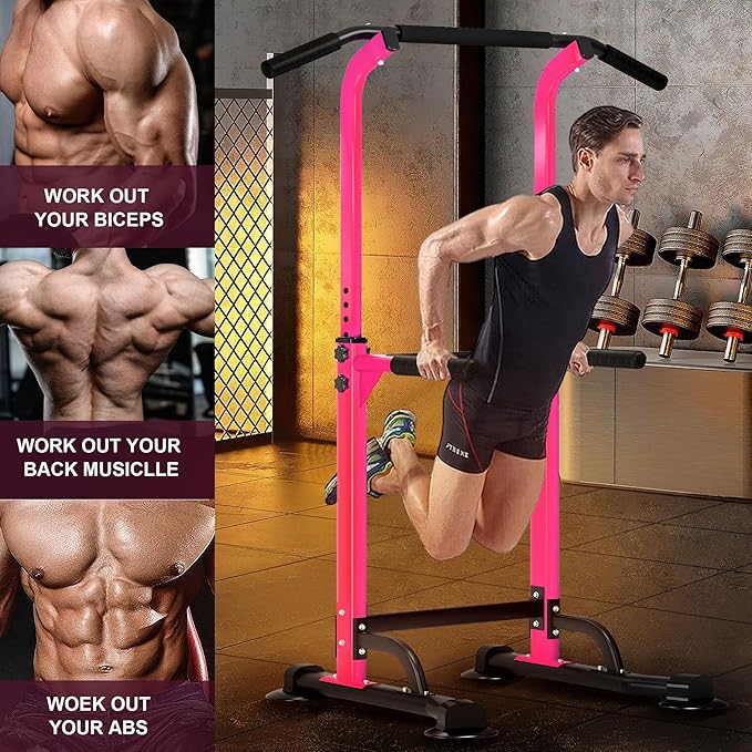 DlandHome Power Tower Pull Up Dip Station Multi-Function Fitness Equipment for Strength Training Adjustable Height Dip Stand for Home Gym
