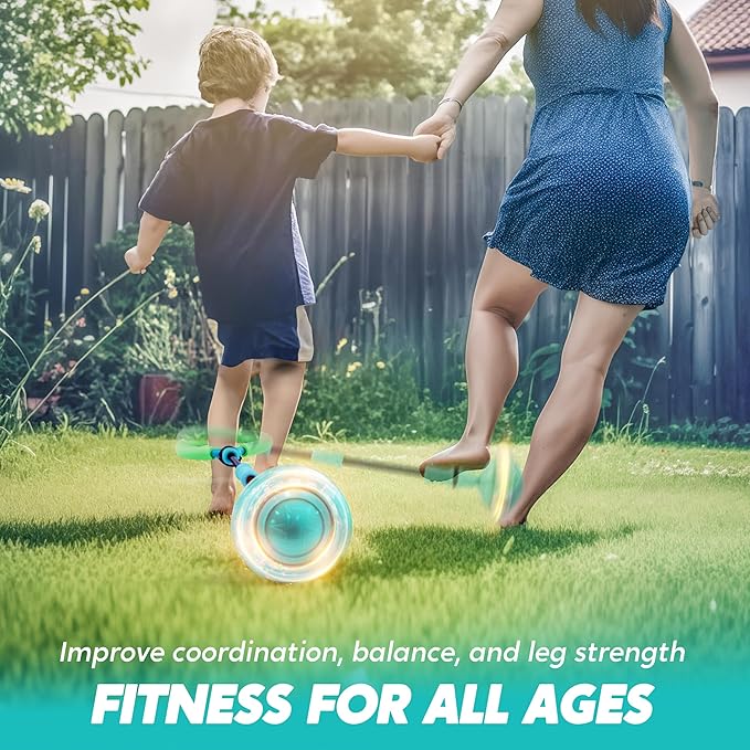 JOYIN Green Ankle Skip Ball with Flashing Lights, Toy for Kids Indoor & Outdoor, Flashing Swing Ball Foldable Sports Toy, Birthday Gifts for Kids 3 4 5 +