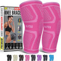 Knee Brace for Women & Men, 2 Pack Compression Knee Brace, Knee Support Sleeve for Pain Relief, Running, Workout, Sports, Knee Braces for ACL, Meniscus Tear, Arthritis and Injury Recovery Pink S