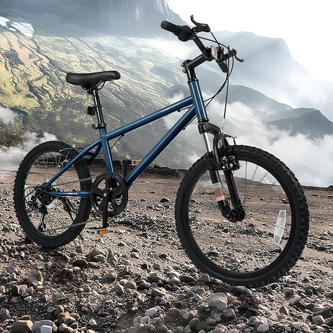 Goplus Mountain Bike, 20/24 Inch Kids Bicycle w/ 6-Speed Drivetrain, Suspension Fork, Dual Brakes, Adjustable Seat, Outdoor Cycling Children City Bike for Boys Girls