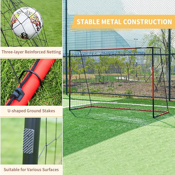 KAIHAOWIN Soccer Goal 3'x2.5'|6'x4'|8'x6'|10'x6.6'-Steel Frame Goal Post All Weather Soccer Net-Quick Assembly Training Sports Soccer Goals for Backyard Indoor Outdoor-Heavy Duty Metal Soccer Goals