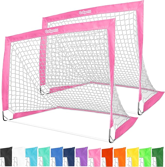 GoSports 4 x 3 ft Portable Soccer Goals for Kids - 13 Colors - Set of 2 Team Tone Pop Up Nets for Backyard