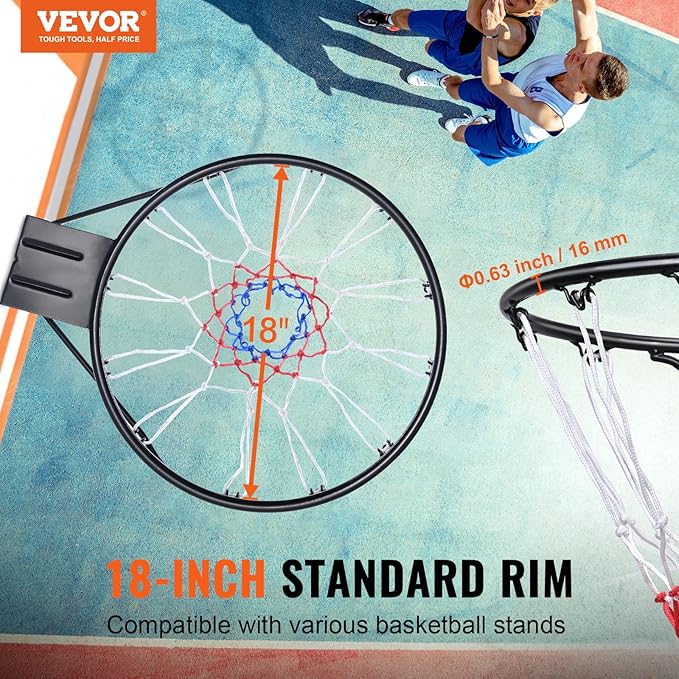 VEVOR Basketball Hoop/Rim, Adjustable Height Portable Backboard Court, Basketball Goal, Mobile Stand with Wheels Weighted Base, Youth&Adults, Outdoor/Indoor