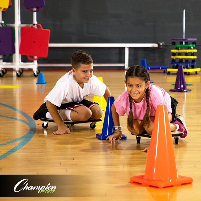 Champion Sports Scooter Board – Choice of Handles or No Handles, Durable Plastic Scooters for Youth Gym & PE Class, Indoor & Outdoor Play, Non-Marring Wheels, Multiple Sizes & Colors