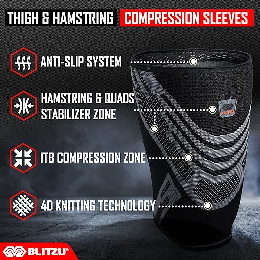 Hamstring Compression Sleeve, Thigh Compression Sleeve for Women and Men, Upper Leg Brace for Groin, Sciatica & Quad Tendonitis, Wrap Support for Recovery, Running, Sports and Workout Black XL