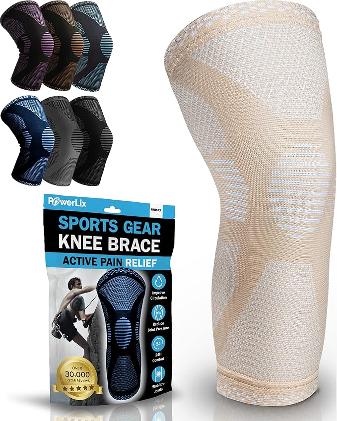POWERLIX Leg Sleeve - Best Knee Brace for Leg Pain for Men & Women Knee Support for Running, Basketball, Volleyball, Weightlifting, Gym, Workout, Sports Please Check Sizing Chart