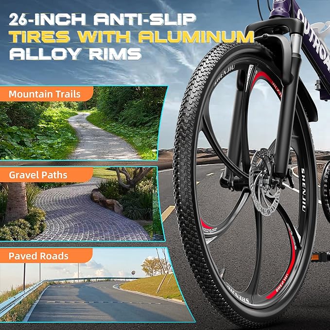 26 ich Folding Mountain Bike, 21 Speed High Carbon Steel Mountain Bike for Adults with 26 Inches Durable Tires, Front Suspension Folding Bicycle for Women and Man