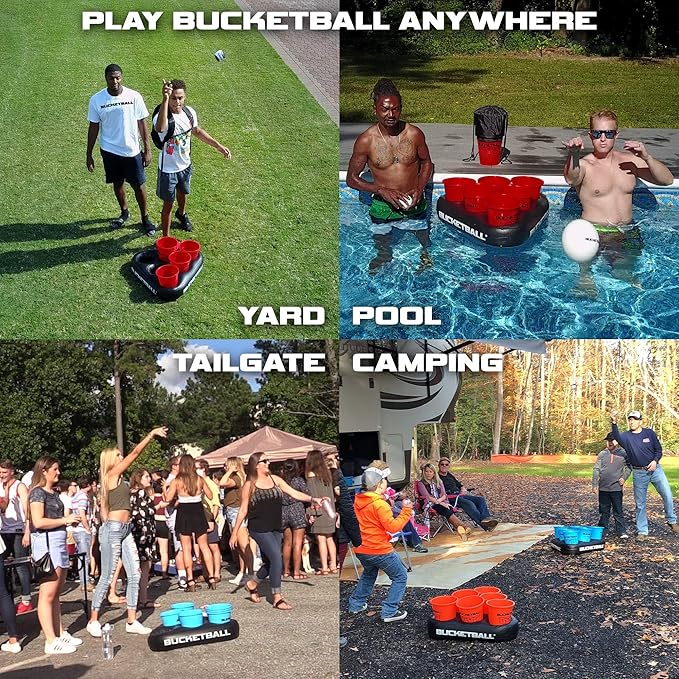 BucketBall | Team Color Edition | Party Pack (White/White): Original Yard Pong Game: Best Camping, Beach, Lawn, Outdoor, Family, Adult, Tailgate, Jumbo, Giant Game