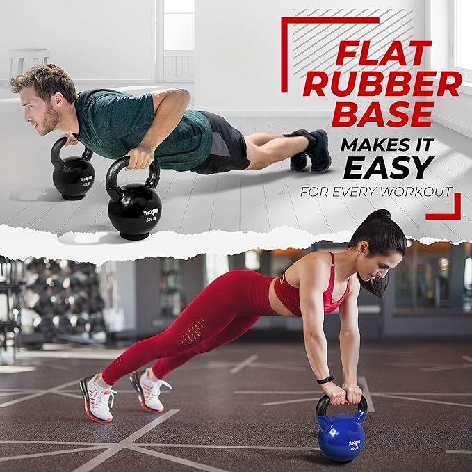 Yes4All Kettlebells Rubber Base, Kettlebell Set for Women, Strength Training Kettlebells Weights (10-65 lbs)