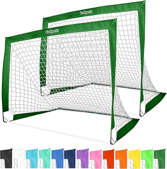 GoSports 4 x 3 ft Portable Soccer Goals for Kids - 13 Colors - Set of 2 Team Tone Pop Up Nets for Backyard