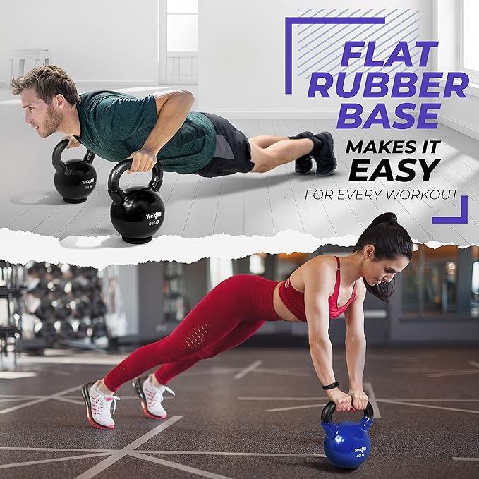 Yes4All Kettlebells Rubber Base, Kettlebell Set for Women, Strength Training Kettlebells Weights (10-65 lbs)