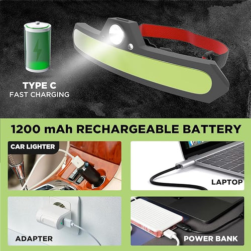 3 Pack LED headlamp rechargeable, 1200 mAh battery head lamp with 6 lightning modes, Red safety headlight with adjustable light angle, led headlights high and low beam for camping, hiking, running