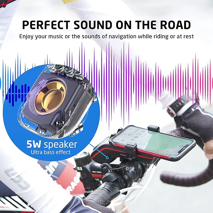 Multifunctional Bike Speaker & Phone Holder - Bicycle Headlight, Horn, Microphone & Power Bank (5000mAh), Ideal for Mountain & Road Cycling