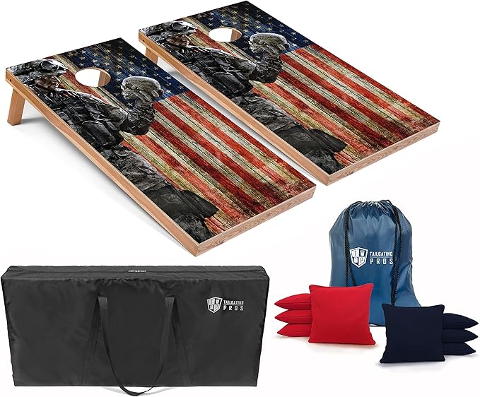 Tailgating Pros American Themed Lightweight Corn Hole Board Set w/Bean Bags and Carrying Case - 4'x2' Cornhole Toss