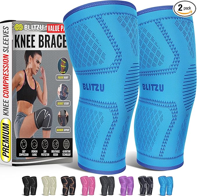 Knee Brace for Women & Men, 2 Pack Compression Knee Brace, Knee Support Sleeve for Pain Relief, Running, Workout, Sports, Knee Braces for ACL, Meniscus Tear, Arthritis and Injury Recovery Blue S