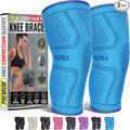 Knee Brace for Women & Men, 2 Pack Compression Knee Brace, Knee Support Sleeve for Pain Relief, Running, Workout, Sports, Knee Braces for ACL, Meniscus Tear, Arthritis and Injury Recovery Blue L