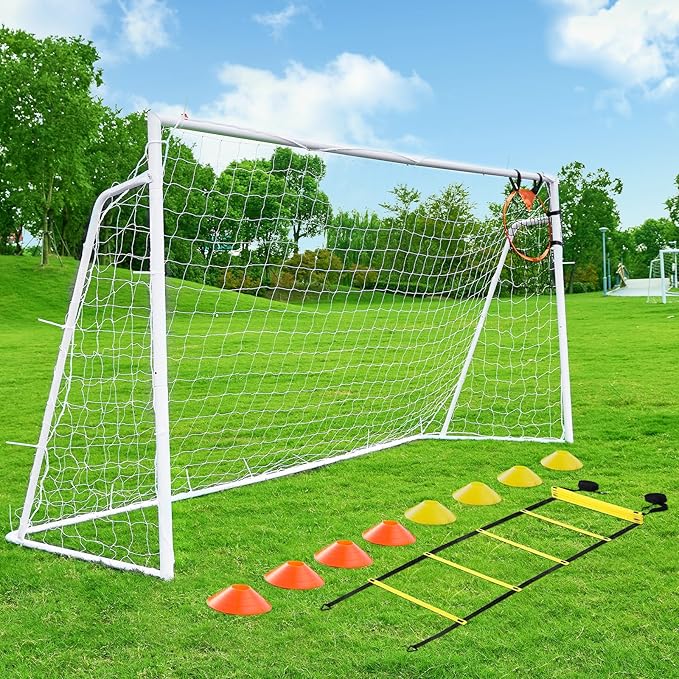 Soccer Goal 12x6,10x6.5, 8x6, 6x4FT Soccer Goals for Backyard Metal Soccer Goals for Kids Youth Adults Large Outdoor 2" Steel Soccer Goal Post Frame with Soccer Net Target Net Portable Agility Ladder