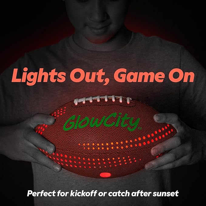 GlowCity Glow in The Dark Football - Size 3/6 Light Up Ball Gifts for Kids, Teens & Adults - Bright Football for Night Outdoor Games - Sports Birthday Gift Ideas for Boys Ages 6 7 8 9 10 11 12 13 14