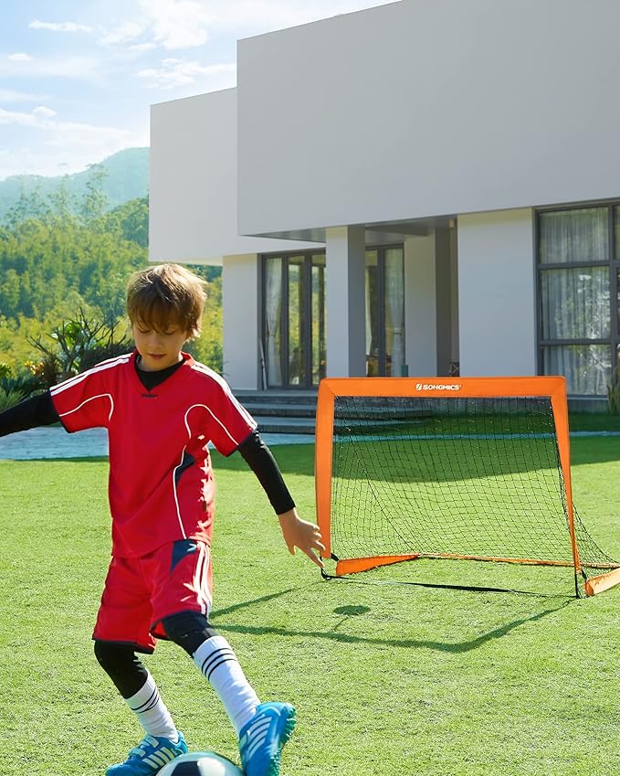 SONGMICS Kids Soccer Goals for Backyard, 4x3 ft Portable Soccer Nets Training Equipment, Toddler Soccer Goal with Carrying Bag, for Field
