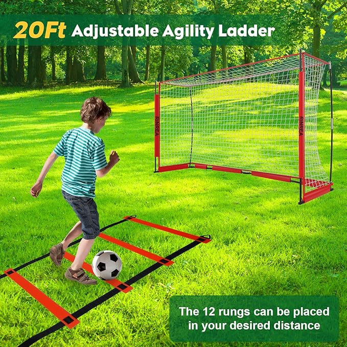 Portable Soccer Goal, Collapsible Soccer Goal Net Metal Base, Quick Setup Soccer Training Equipment with 1 Carry Bag, 1 Agility Ladder, 4 Ground Nails