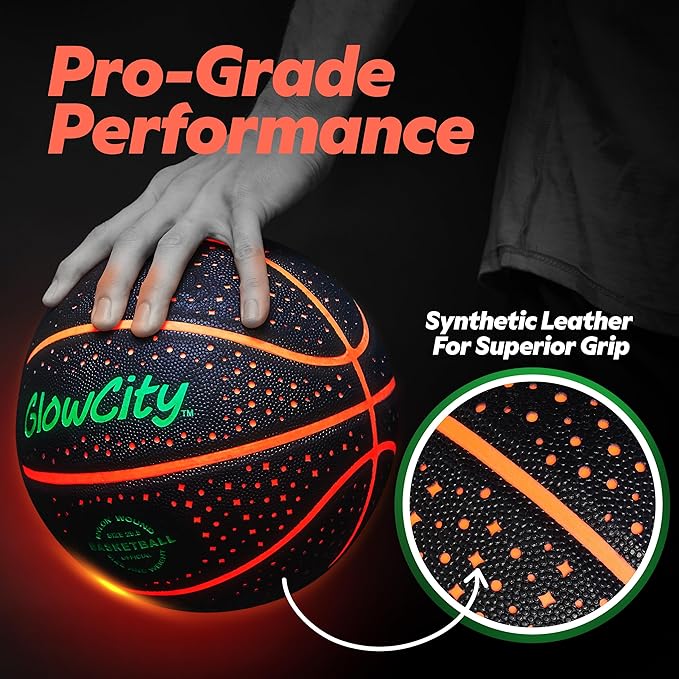 GlowCity Glow in The Dark Basketball - Sizes 5, 6, 7 Light Up Ball for Kids, Teens & Adults - Red Glow for Outdoor Games - Sports Birthday Gifts Ideas for Boys Ages 6 7 8 9 10 11 12 13 14